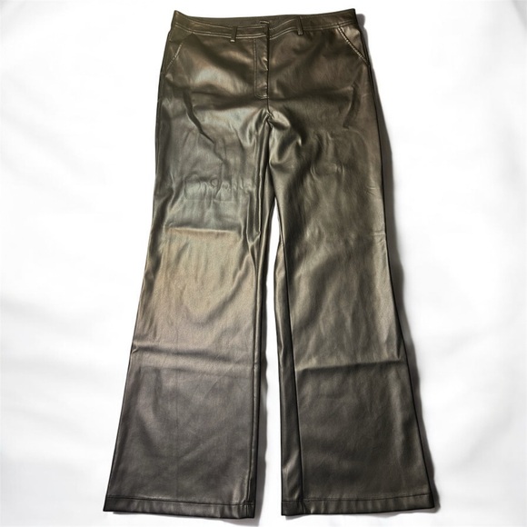 HALOGEN‎ Women's Faux Leather Pants High Waist Bootcut Size 12 Black NEW - Picture 1 of 9